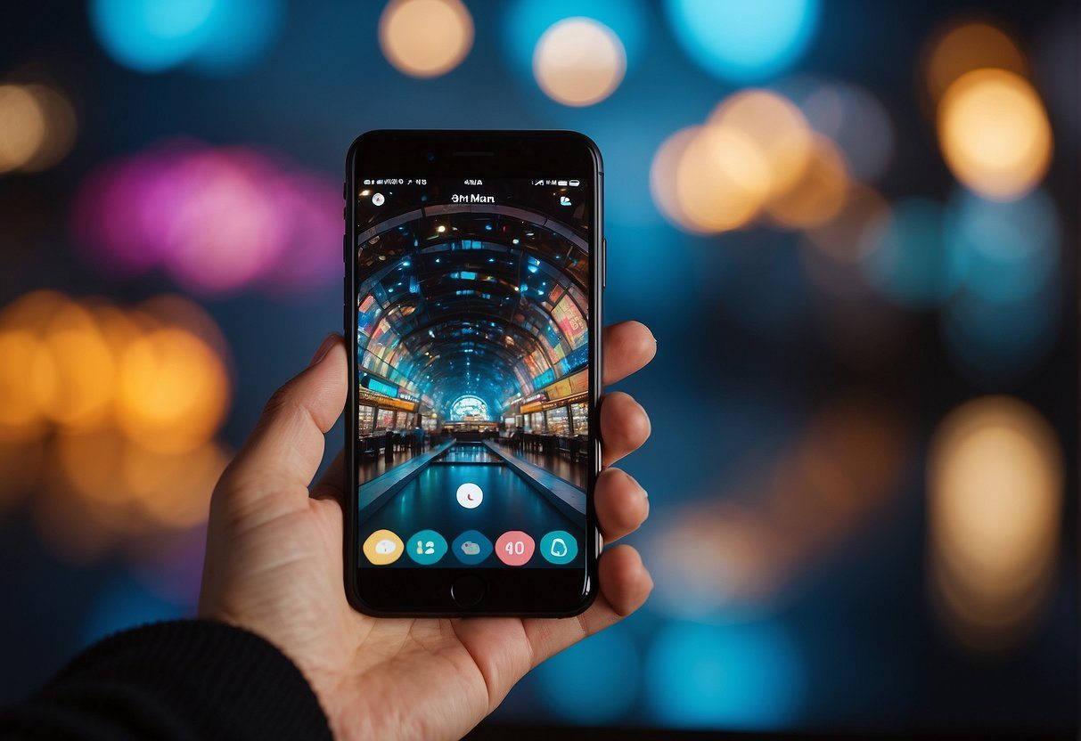 A clock showing 8pm with a smartphone open to the TikTok app, surrounded by colorful and engaging content