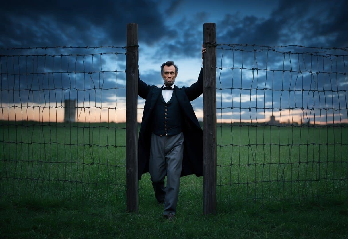 Lincoln escapa da prisão através de um buraco na cerca, sob a cobertura da escuridão