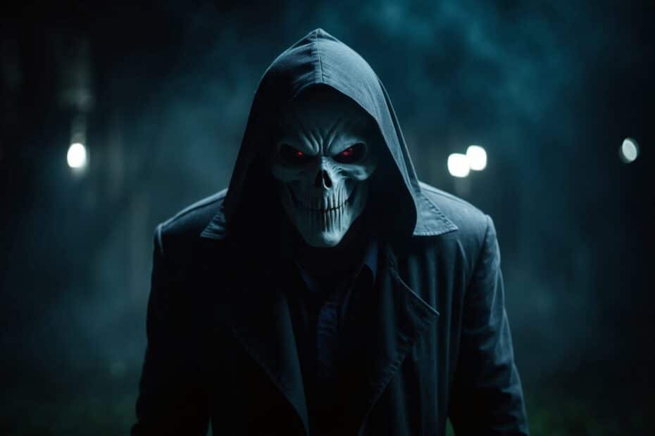 Uma figura sombria espreita na escuridão, uma presença ameaçadora com uma aura sinistra. O ar está denso com tensão e mistério, enquanto o enigmático Red John permanece uma figura elusiva e ominosa.