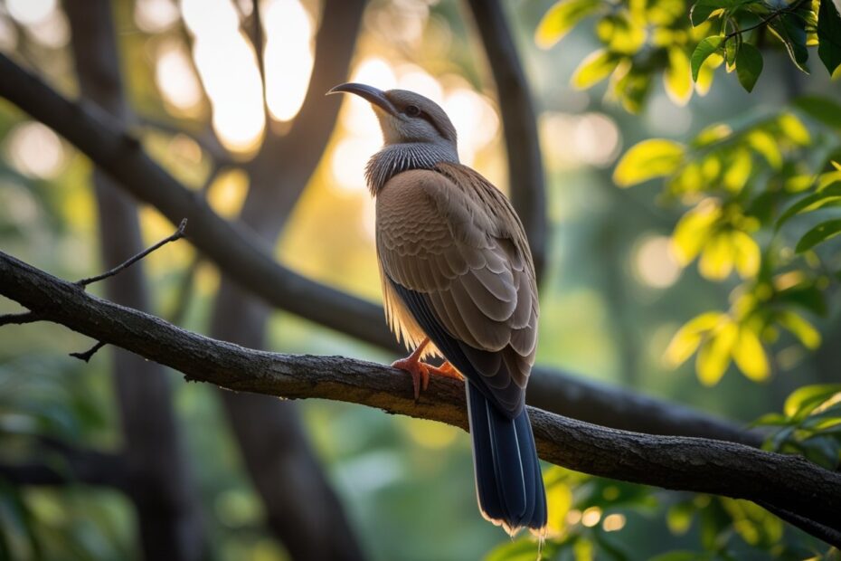 Um pássaro majestoso empoleirado em um galho de árvore em uma floresta durante o dia.